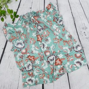 Melloday Women's Top High Neck Teal Floral Size Large NWT